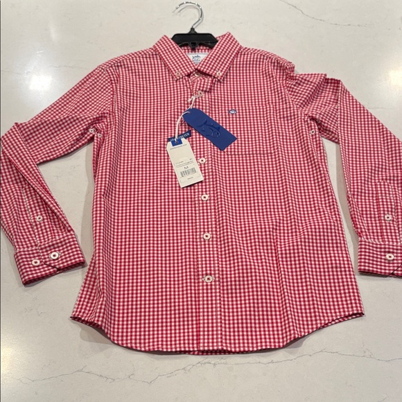 Southern Tide Other - Southern Tide Boys Red Gingham Kids Button Down Shirt sz 8-10